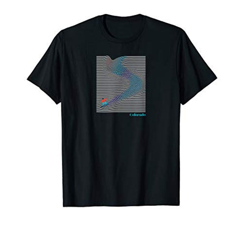 Colorado Flag and Mountains Snowboard Colorful Line Art MCMA T-Shirt