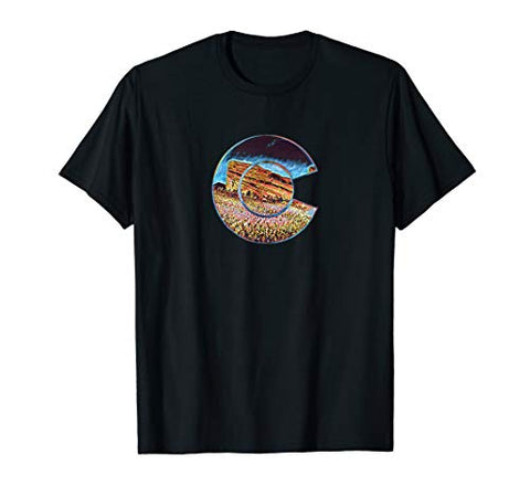 Colorado Red Rocks in Summer Colorado Flag C Graphic Design T-Shirt