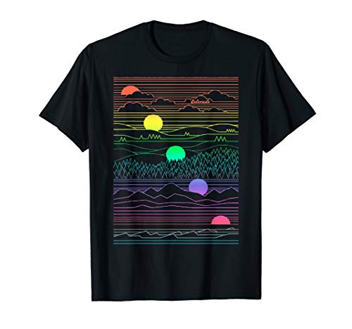 トップス 80'S COLORADO All-over pattern T-SHIRTS Colorado Mountain Line Art 80's Colorful Colorado Gifts T