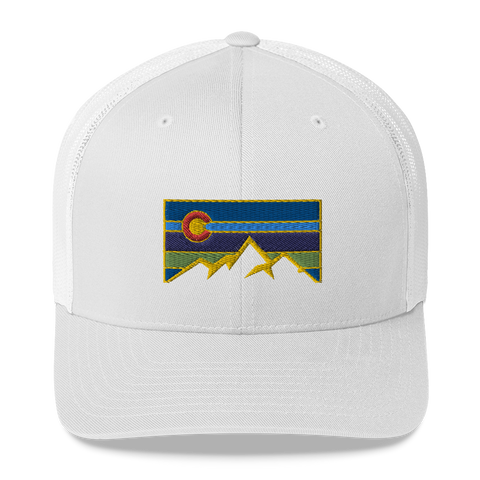 Colorado Mountains Colorful Retro Trucker Cap