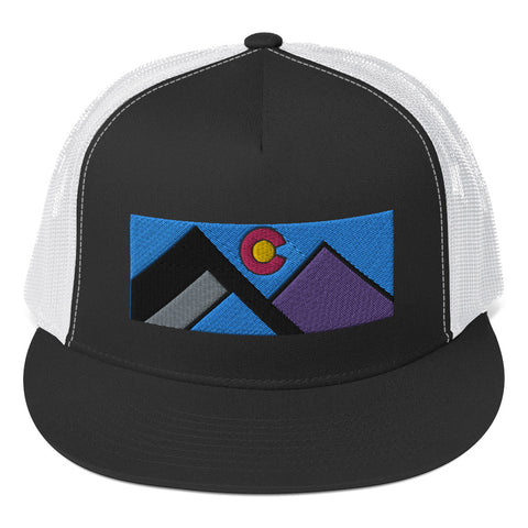 Colorado Mountains Minimalist Design Flat Bill Trucker Cap