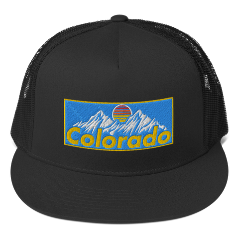 Colorado Mountains Retro Blue Design Patch Trucker Cap